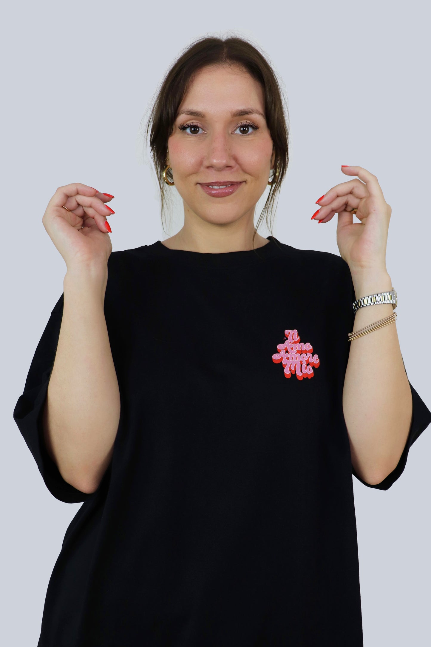Ti Amo Amore Mio Oversized T-Shirt in Schwarz