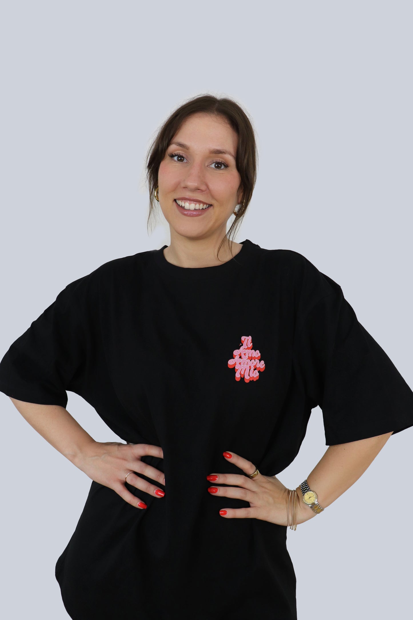 Ti Amo Amore Mio Oversized T-Shirt in Schwarz