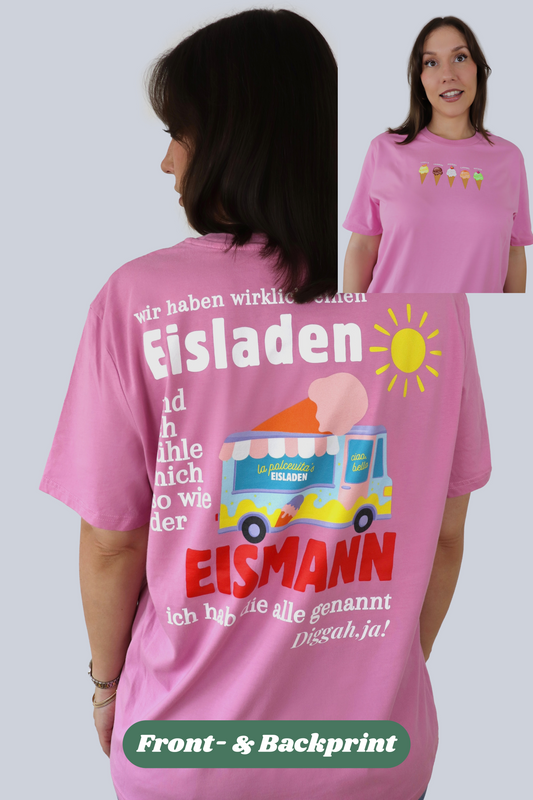 La Polcevitas Eisladen T-Shirt in Bubble Pink mit Backprint